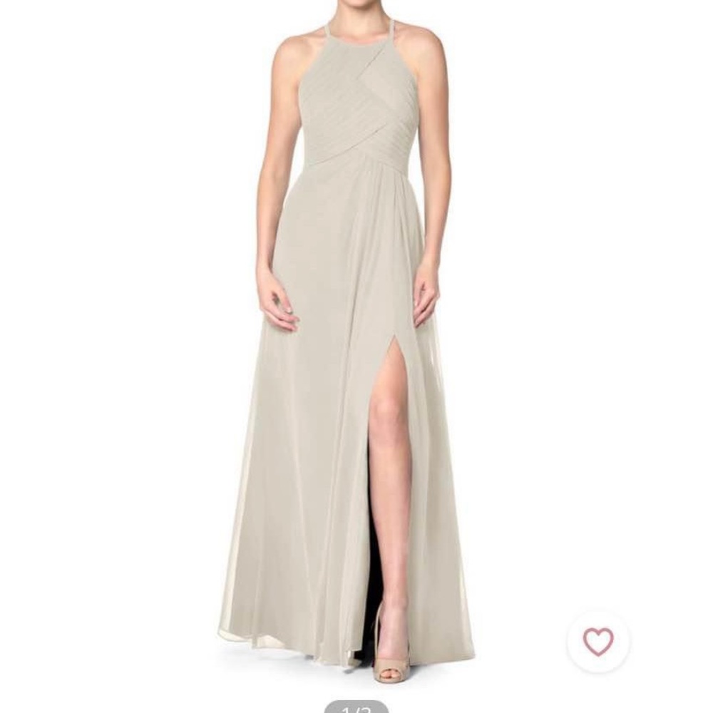 Azazie Light Beige Halter Evening Gown
